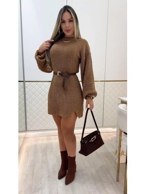 Mareandpanda Kadın Uzun Kollu Yuvarlak Yakalı Kısa Triko Elbise
