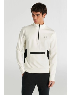 Hummel 922255-9003 Ekru Erkek Fermuar Boğazlı Gizli Kanguru Cep Detaylı Sporcu Sweat