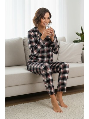 Dofi Kadın 1755 Ekose Desen Düğmeli Pijama Takımı -Çok Renkli