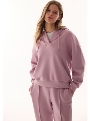 Penti Lila V Yaka Oversize Kapüşonlu Sweatshirt