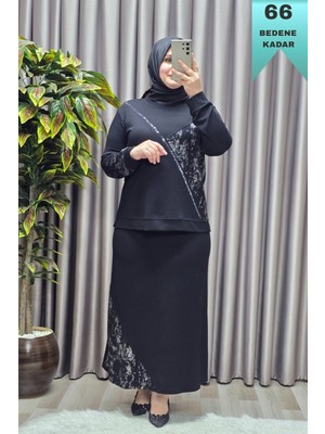 Elmas Tesettür Kadın Giyim Büyük Beden Batik Modal Etekli Takım