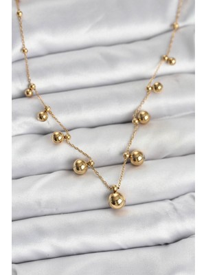 Claris 316L Çelik Zincir Gold Renk Topçuklu Kolye