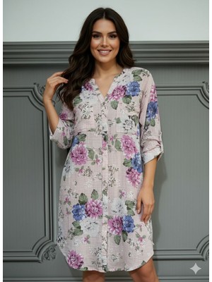 Kadın Orjinal Italyan Çiçek Desenli Kısa Gömlek Elbise