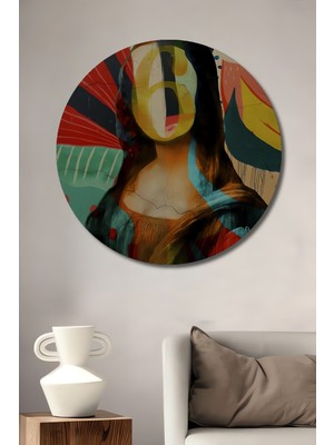 Teona Ahşap Mona Lisa Figürlü Modern Soyut Sanat Ahşap Dekoratif Tablo Yuvarlak Duvar Tablosu