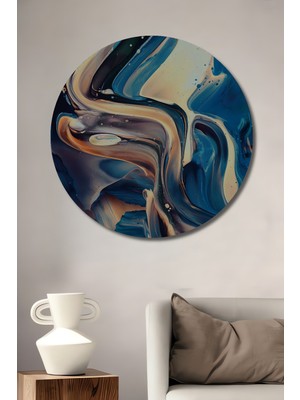 Teona Ahşap Soyut Akışkan Yağlı Boya Görünümlü Modern Sanat Ahşap Dekoratif Tablo Yuvarlak Duvar Tablosu
