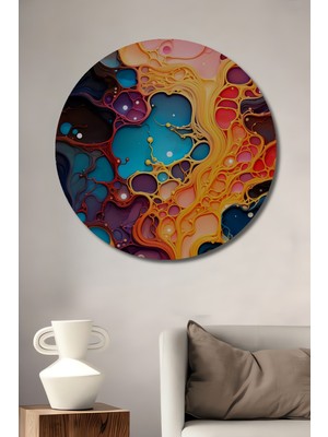 Teona Ahşap Büyülü Soyut Akışkan Görünümlü Ahşap Dekoratif Tablo Yuvarlak Duvar Tablosu