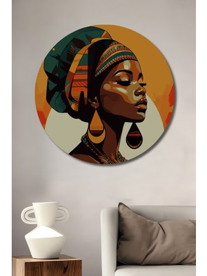 Teona Ahşap Afrikan Kadın Portresi Yağlı Boya Görünümlü Modern Sanat Ahşap Dekoratif Tablo Yuvarlak Duvar Tablosu