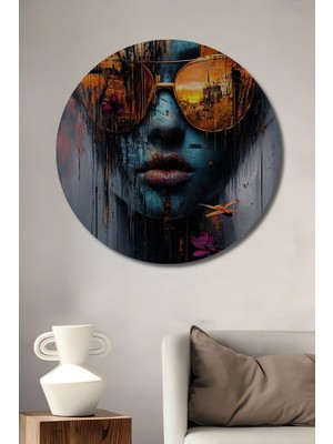 Teona Ahşap Soyut Kadın Portresi Yağlı Boya Görünümlü Ahşap Dekoratif Tablo Yuvarlak Duvar Tablosu