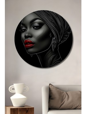Teona Ahşap Kadın Portresi Siyah Beyaz Yağlı Boya Görünümlü Ahşap Dekoratif Tablo Yuvarlak Duvar Tablosu