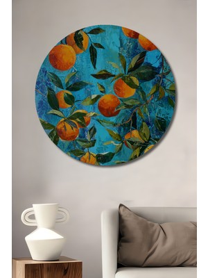 Teona Ahşap Canlandırıcı Portakal Bahçesi Yağlı Boya Görünümlü Ahşap Dekoratif Tablo Yuvarlak Duvar Tablosu