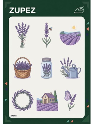 Zupez Lavanta Temalı Premium Kumaş Transfer Tasarımı Botanik Illüstrasyon