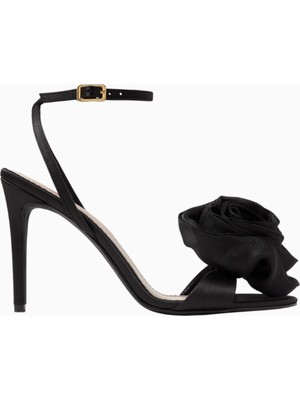 Rose Des Vents 100, Lüks Saten Topuklu Sandalet, Çiçek Detaylı Zarafet