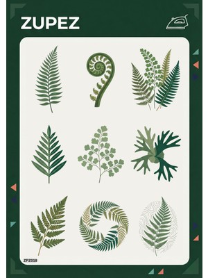 Zupez Botanik Eğrelti Otu Desenli Ütüyle Uygulamalı Premium Kumaş Transferi