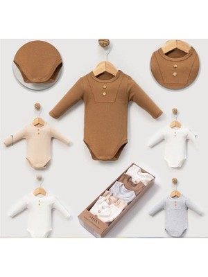 Ozz Baby Yeni Doğan Kız  Bebek 0/3-3/6 Ay % 100 Pamuklu Kaşkorse Uzun Kollu 5li Kutulu Body ( Hediyelik )