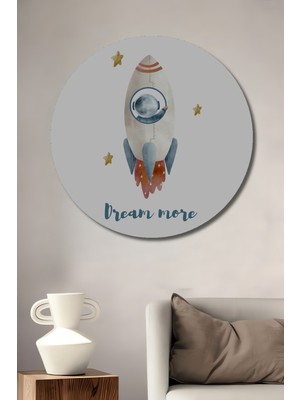 Teona Ahşap Sulu Boya Görünümlü Uzay Roketi Ahşap Dekoratif Tablo Yuvarlak Duvar Tablosu