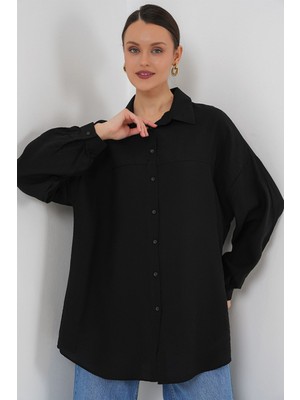 Hiccup Kadın Bdart Oversize Uzun Kollu Gömlek Siyah