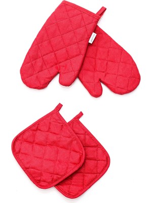 Storemax Kırmızı Kapitone Fırın Eldiveni ve Tutacak Seti