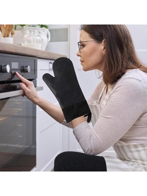 Storemax Silikon Fırın Eldiveni, Dayanıklı Mutfak Eldiveni, 37CM, Siyah Yanmaz Yapışmaz Silikon Fırın Eldiveni Sıcaklığa Dayanıklı Fırın ve Mutfak Eldiveni