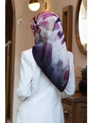 Vissona %100 Twill Ipek Suluboya Çiçek Desenli Gül Kurusu Renkli 90X90 Eşarp Dikim Şekli : El Dikişi