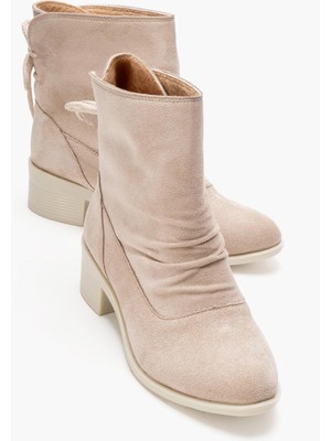 Ccway Ön Kırışık Arkadan Bağlı Kadın Bot Bej Süet