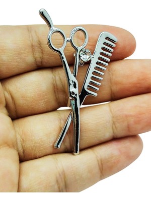 BB Bi Butik Shop Gümüş Makas ve Tarak Broş