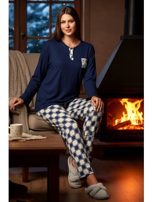 Remsa Kadın Termal Uzun Kol Pijama Takımı 4713 Saks