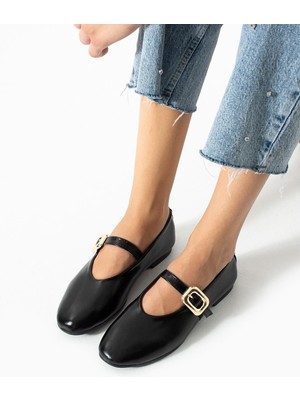 Nmoda Kadın Babet Ayakkabı Altın Tokalı Şık Hafif Ortopedik Ses Yapmaz Taban