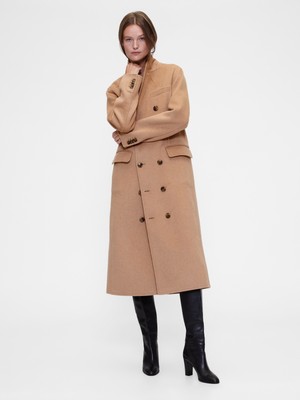 Gap Erkek Açık Kahverengi Gapstudio Wool-Blend Double-Breasted Palto