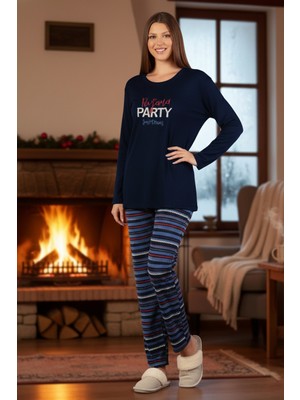 Remsa Kadın Termal Uzun Kol Pijama Takımı 4709 Lacivert