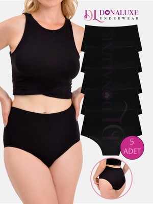 Donaluxe Kadın Külot, Yüksek Bel Külot Siyah Pamuklu Yumuşak Kumaş 5'li Paket