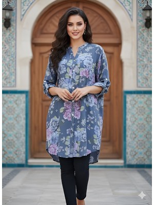 Kadın Orjinal Italyan Çiçek Desenli Kısa Gömlek Elbise