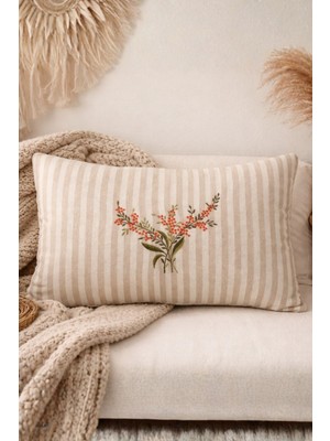 Çiçek Nakış Detaylı Bohem Dikdörtgen Kırlent – Dolgulu, Dekoratif Yastık