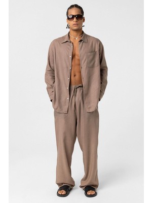 Vamos Baggy Keten Pantolon Vizon