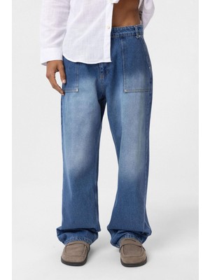 Vamos Cep Detaylı Baggy Fit Jean Mavi