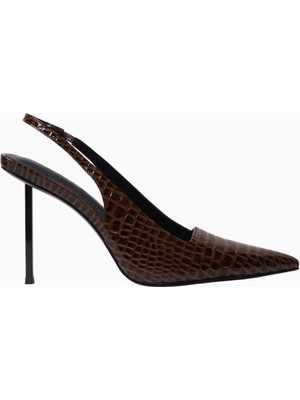 La G63 100 Kahverengi Kroko Vegan Deri, Slingback Stiletto