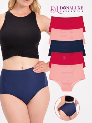 Donaluxe Kadin Külot , Kadın Yüksek Bel Lacivert Bordo Somon 5'li Pamuklu Külot