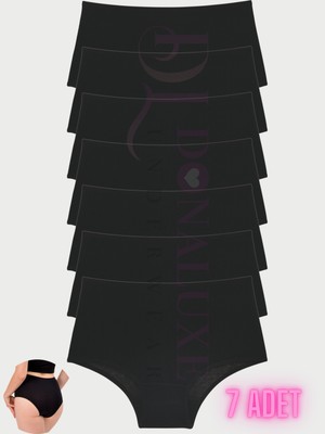 Donaluxe Kadın Yüksek Bel Külot Siyah %95 Pamuklu Yumuşak Kumaş 7'li Paket Esnek ve Rahat