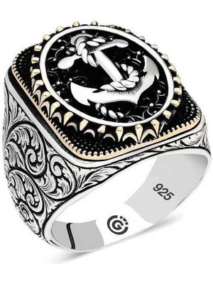 Gumush Gümüş Deniz Çapası Oval Erkek Yüzük - 23