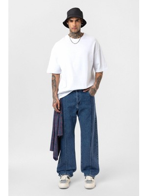 Vamos Dikiş Detaylı Relaxed Fit Jean Mavi