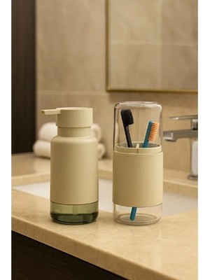 Brentino 2’li Sıvı Sabunluk ve Diş Fırçalık Seti Banyo Tezgah Üstü Düzenleyici Modern Şık Dayanıklı Kullanım