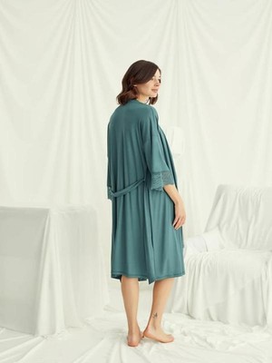 Monamise Kadın, Yeşil, %94 Viskon %6 Elastan, Hamile / Lohusa Sabahlıklı Gecelik Tk.