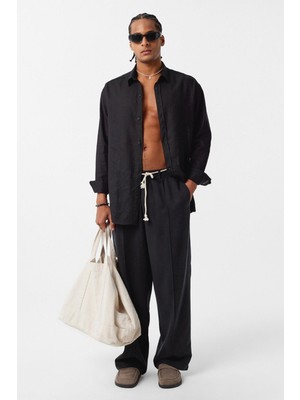 Vamos Kemer Detaylı Baggy Lyocell Pantolon Siyah