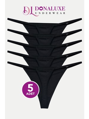 Donaluxe Kadın Tanga ,Siyah Ipli G-String Tanga Pamuklu Kumaş 5'li
