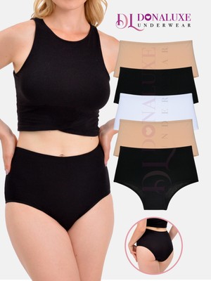 Donaluxe Kadın Yüksek Bel Siyah Beyaz Ten Pamuklu Yumuşak Kumaş 5'li Paket Külot