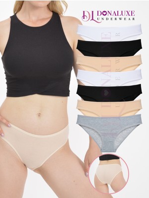 Donaluxe Kadın Slip Külot, Siyah Beyaz Ten Gri Renk Bikini Külot, Pamuklu Yumuşak Kumaş 7'li Paket Bikini