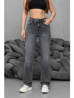 Bikelife Kadın Yüksek Bel Boru Paça Straight Fit Jean