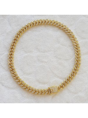 Canka 1,5 cm Taşlı Cuban Gold Zincir Unisex
