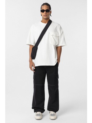 Vamos Cep Detaylı Oversize Tişört Ekru