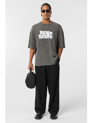 Vamos Yıkamalı Oversize Triko Tişört Vizon