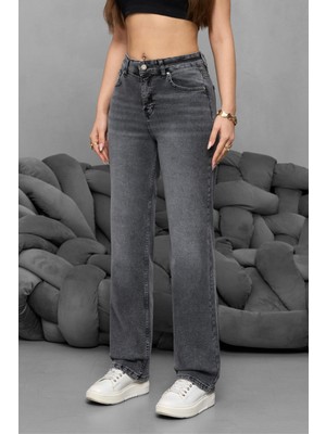 Bikelife Kadın Yüksek Bel Boru Paça Straight Fit Jean